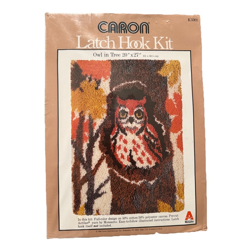 NIB NOS Vintage 1980 Caron Owl In The Tree Latch Hook  Kit 20" X 27"